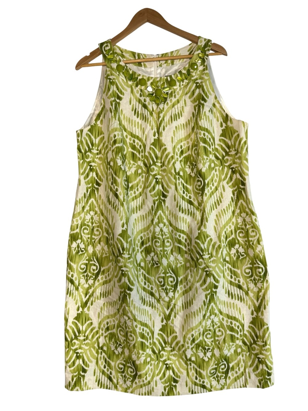 Jessica Howard Green Ikat Print Embellished Shift Dress Size 18W